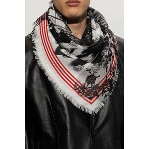 Alexander McQueen Skull Print Scarf – Red / Black / White – 100% Modal – NWT